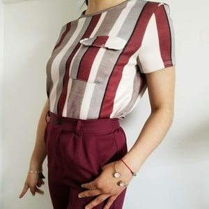 Cute maroon striped short sleeved top